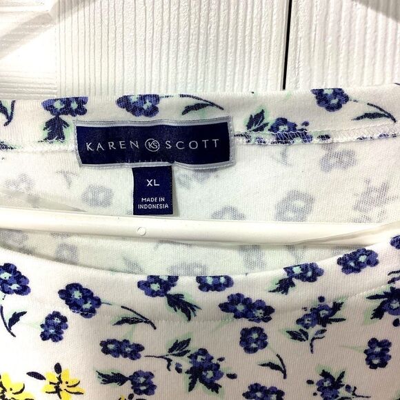 Karen Scott Cotton Blend Shirt Floral Multicolor Top XL - Picture 5 of 9